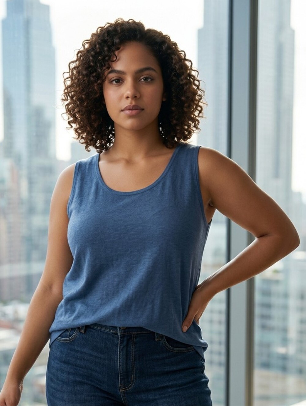 Choices Indigo Blue Ribbed Knit Sweater Tank Shell Large NWT Office Minimalist